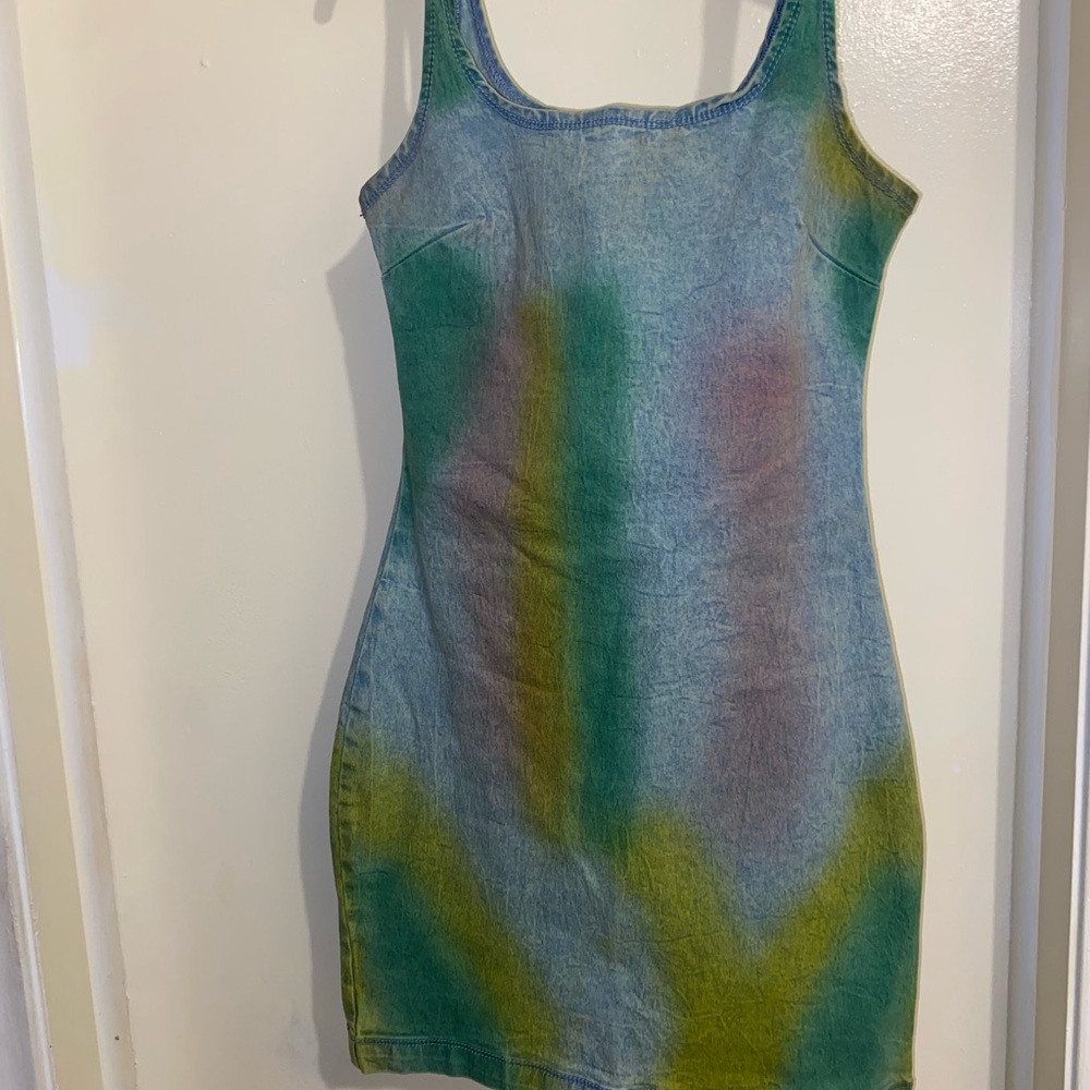 Blue and Green Sleeveless Bodycon Mini Dress